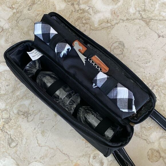 NEW! ALLCAMP Wine Tote Bag with Cooler Compartment Two Sets of Tableware Picnic - Picture 2 of 9